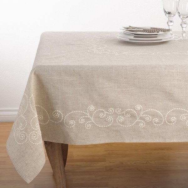 Saro Lifestyle SARO  67 in. Embroidered Swirl Design Simple Natural Linen Blend Tablecloth - Natural 001.N67S
